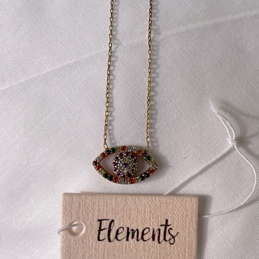 16 inch gold plated evil eye crystal necklace